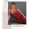 imagePopilush Lace Cocktail Dresses for Women  Deep V Neck Shapewear Satin high Slit Bodycon Maxi Dress  Party Date NightRed