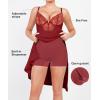 imagePopilush Lace Cocktail Dresses for Women  Deep V Neck Shapewear Satin high Slit Bodycon Maxi Dress  Party Date NightRed