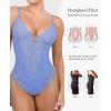 imagePopilush Lace Shapewear Bodysuit Tummy Control Corset Tops V Neck Sleeveless Backless Body Suit ThongsBlue