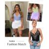imagePopilush Lace Shapewear Bodysuit Tummy Control Corset Tops V Neck Sleeveless Backless Body Suit ThongsBlue