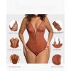 imagePopilush Lace Shapewear Bodysuit Tummy Control Corset Tops V Neck Sleeveless Backless Body Suit ThongsBrown