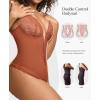 imagePopilush Lace Shapewear Bodysuit Tummy Control Corset Tops V Neck Sleeveless Backless Body Suit ThongsBrown