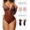 imagePopilush Lace Shapewear Bodysuit Tummy Control Corset Tops V Neck Sleeveless Backless Body Suit ThongsDark Brown