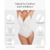 imagePopilush Lace Shapewear Bodysuit Tummy Control Corset Tops V Neck Sleeveless Backless Body Suit ThongsWhite
