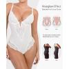 imagePopilush Lace Shapewear Bodysuit Tummy Control Corset Tops V Neck Sleeveless Backless Body Suit ThongsWhite