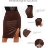 imagePopilush Shapewear Faux Leather Skirts with Built in Shapewear Tummy Control High Waist Midi Skirt with Shaper for WomenChocolate Brown