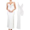 imagePopilush Lace Cocktail Dresses for Women  Deep V Neck Shapewear Satin high Slit Bodycon Maxi Dress  Party Date NightWhite