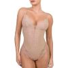 imagePopilush Lace Shapewear Bodysuit Tummy Control Corset Tops V Neck Sleeveless Backless Body Suit ThongsPink Skin