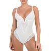 imagePopilush Lace Shapewear Bodysuit Tummy Control Corset Tops V Neck Sleeveless Backless Body Suit ThongsWhite