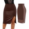 imagePopilush Shapewear Faux Leather Skirts with Built in Shapewear Tummy Control High Waist Midi Skirt with Shaper for WomenChocolate Brown