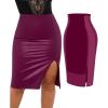imagePopilush Shapewear Faux Leather Skirts with Built in Shapewear Tummy Control High Waist Midi Skirt with Shaper for WomenPurple