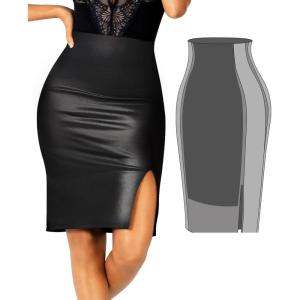 imagePopilush Shapewear Faux Leather Skirts with Built in Shapewear Tummy Control High Waist Midi Skirt with Shaper for WomenBlack