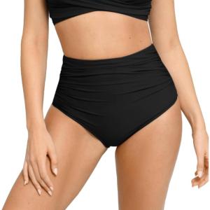 imagePopilush Shapewear Swimwear Bottoms  Waisted Bikini Bottom Tummy Control Ruched Swim Bottom Brief Swim ShortBlack