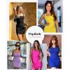 imagePopilush Cocktail Dresses for Women Built in Shapewear Bra 8 in 1 Square Neck Mini Slit Bodycon Summer DressYellow