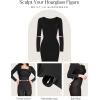 imagePopilush Long Sleeve Midi Dress Bodycon Party Dress Shapewear Tummy Control Cocktail Dresses Builtin BraBlack Midi Dress