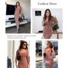 imagePopilush Long Sleeve Midi Dress Bodycon Party Dress Shapewear Tummy Control Cocktail Dresses Builtin BraBrown Midi Dress