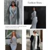 imagePopilush Long Sleeve Midi Dress Bodycon Party Dress Shapewear Tummy Control Cocktail Dresses Builtin BraGrey Midi Dress