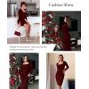 imagePopilush Long Sleeve Midi Dress Bodycon Party Dress Shapewear Tummy Control Cocktail Dresses Builtin BraNut Red Midi Dress