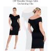 imagePopilush Off Shoulder Midi Dresses for Women Shapewear Tummy Control Wrap V Neck Formal Cocktail Wedding Guest DressBlack