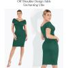 imagePopilush Off Shoulder Midi Dresses for Women Shapewear Tummy Control Wrap V Neck Formal Cocktail Wedding Guest DressGreen
