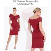 imagePopilush Off Shoulder Midi Dresses for Women Shapewear Tummy Control Wrap V Neck Formal Cocktail Wedding Guest DressWine Red