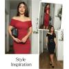 imagePopilush Off Shoulder Midi Dresses for Women Shapewear Tummy Control Wrap V Neck Formal Cocktail Wedding Guest DressWine Red