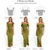 imagePopilush Shapewear Dress Womens Multi Way Wear Dresses Off The Shoulder Maxi Dress Bodycon Long Cocktail DressesGreen