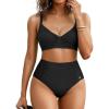 imagePopilush High Waisted Bikini Sets for Women Tummy Control Shapewear Swimsuit Ruched Push Up Two Piece Bathing SuitBlack