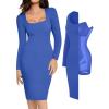 imagePopilush Long Sleeve Midi Dress Bodycon Party Dress Shapewear Tummy Control Cocktail Dresses Builtin BraBlue Midi Dress