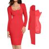 imagePopilush Long Sleeve Midi Dress Bodycon Party Dress Shapewear Tummy Control Cocktail Dresses Builtin BraRed Midi Dress