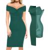 imagePopilush Off Shoulder Midi Dresses for Women Shapewear Tummy Control Wrap V Neck Formal Cocktail Wedding Guest DressGreen