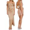 imagePopilush Shapewear Dress Womens Multi Way Wear Dresses Off The Shoulder Maxi Dress Bodycon Long Cocktail DressesChampagne