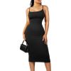 imagePopilush Spaghetti Strap Dresses for Women  Bodycon Slip Midi Dress with Built in Bra Square Neck Slip Date Night OutfitBlack
