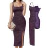 imagePopilush Sparkly Cocktail Dresses for Women Tummy Control Formal Shapewear Dress Square Neck Ruched Midi Dress Side SlitPurple