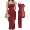 imagePopilush Sparkly Cocktail Dresses for Women Tummy Control Formal Shapewear Dress Square Neck Ruched Midi Dress Side SlitRed