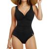 imagePopilush Tummy Control Swimsuits for Women  Ruched One Piece Shapewear Bathing Suit Twist Front SwimwearBlack