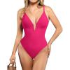 imagePopilush Tummy Control Swimsuits for Women Deep V Neck One Piece Shapewear Swimsuit Slimming Swimwear Built in BraHot Pink