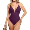 imagePopilush Tummy Control Swimsuits for Women Deep V Neck One Piece Shapewear Swimsuit Slimming Swimwear Built in BraPurple