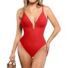 imagePopilush Tummy Control Swimsuits for Women Deep V Neck One Piece Shapewear Swimsuit Slimming Swimwear Built in BraRed