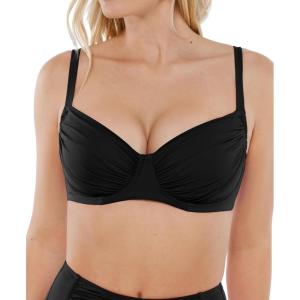 imagePopilush Bikini Tops for Women  Underwire Swimsuits Push Up Shapewear Ruched Bikinis Swimsuit Tops 2025 Bathing SuitBlack