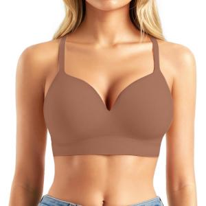 imagePopilush Bras for Women No Underwire Supportive Push Up Bralettes Wireless Full Coverage Plus Size TShirt BraLight Coffee