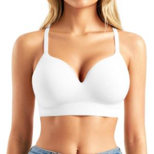 imagePopilush Bras for Women No Underwire Supportive Push Up Bralettes Wireless Full Coverage Plus Size TShirt BraWhite