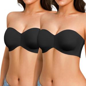 imagePopilush Strapless Bandeau Bras for Women Support Bralettes Minimizer Bra Unlined Underwire Everyday Bras Tube TopBlack  Black