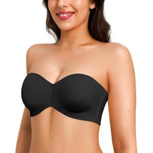 imagePopilush Strapless Bandeau Bras for Women Support Bralettes Minimizer Bra Unlined Underwire Everyday Bras Tube TopBlack