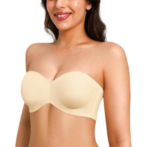 imagePopilush Strapless Bandeau Bras for Women Support Bralettes Minimizer Bra Unlined Underwire Everyday Bras Tube TopBright Ube