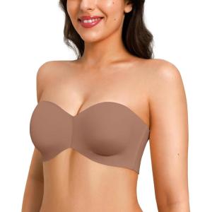 imagePopilush Strapless Bandeau Bras for Women Support Bralettes Minimizer Bra Unlined Underwire Everyday Bras Tube TopBrown