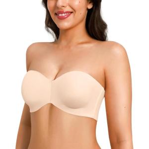 imagePopilush Strapless Bandeau Bras for Women Support Bralettes Minimizer Bra Unlined Underwire Everyday Bras Tube TopPink