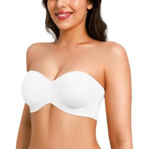 imagePopilush Strapless Bandeau Bras for Women Support Bralettes Minimizer Bra Unlined Underwire Everyday Bras Tube TopWhite