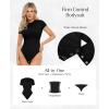 imagePopilush Bodysuits for Women Short Sleeve Round Neck Casual Basic T Shirt Thong Bodysuit TopsBlack