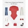 imagePopilush Bodysuits for Women Short Sleeve Round Neck Casual Basic T Shirt Thong Bodysuit TopsHot Red